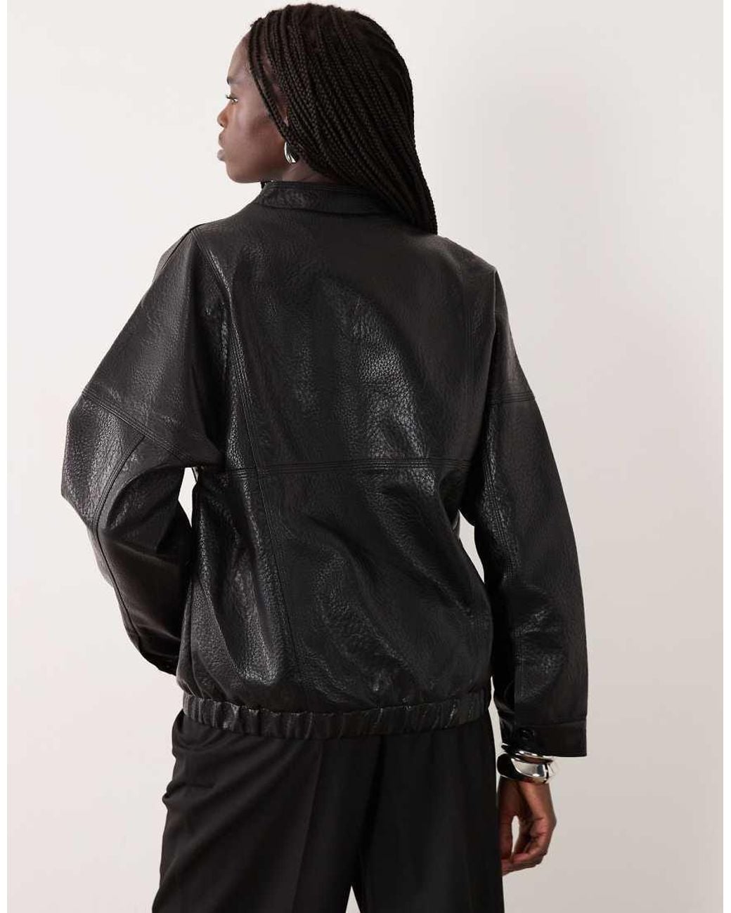 Jdy Gray Oversized V-Neck Faux Leather Jacket
