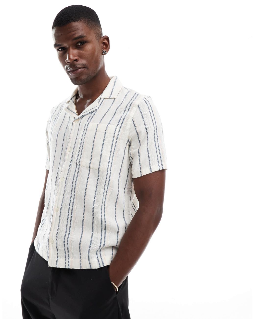 Hollister Gray Short Sleeve Textured Stripe Shirt for men