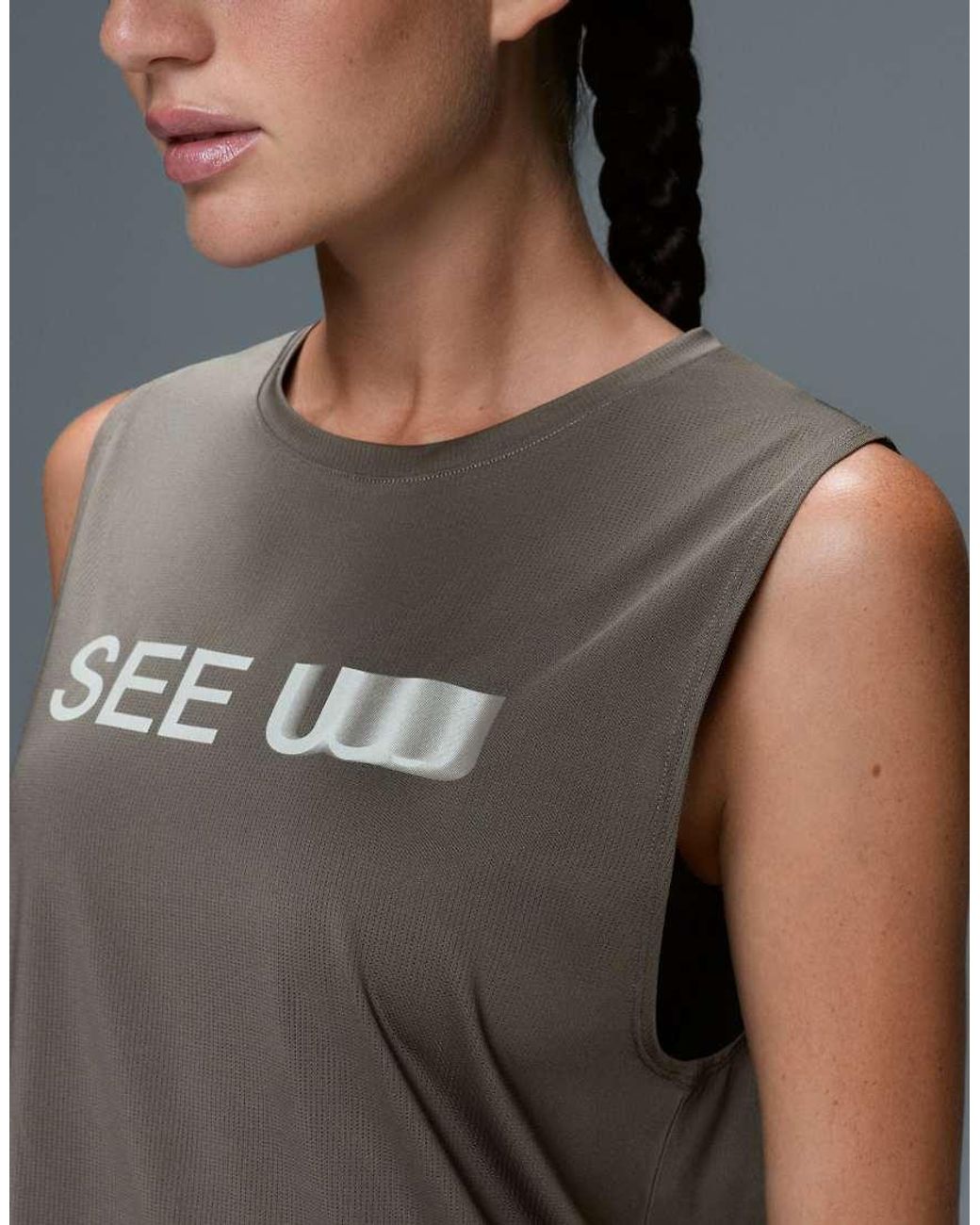 Oysho Gray Technical Sleeveless T-shirt With Text