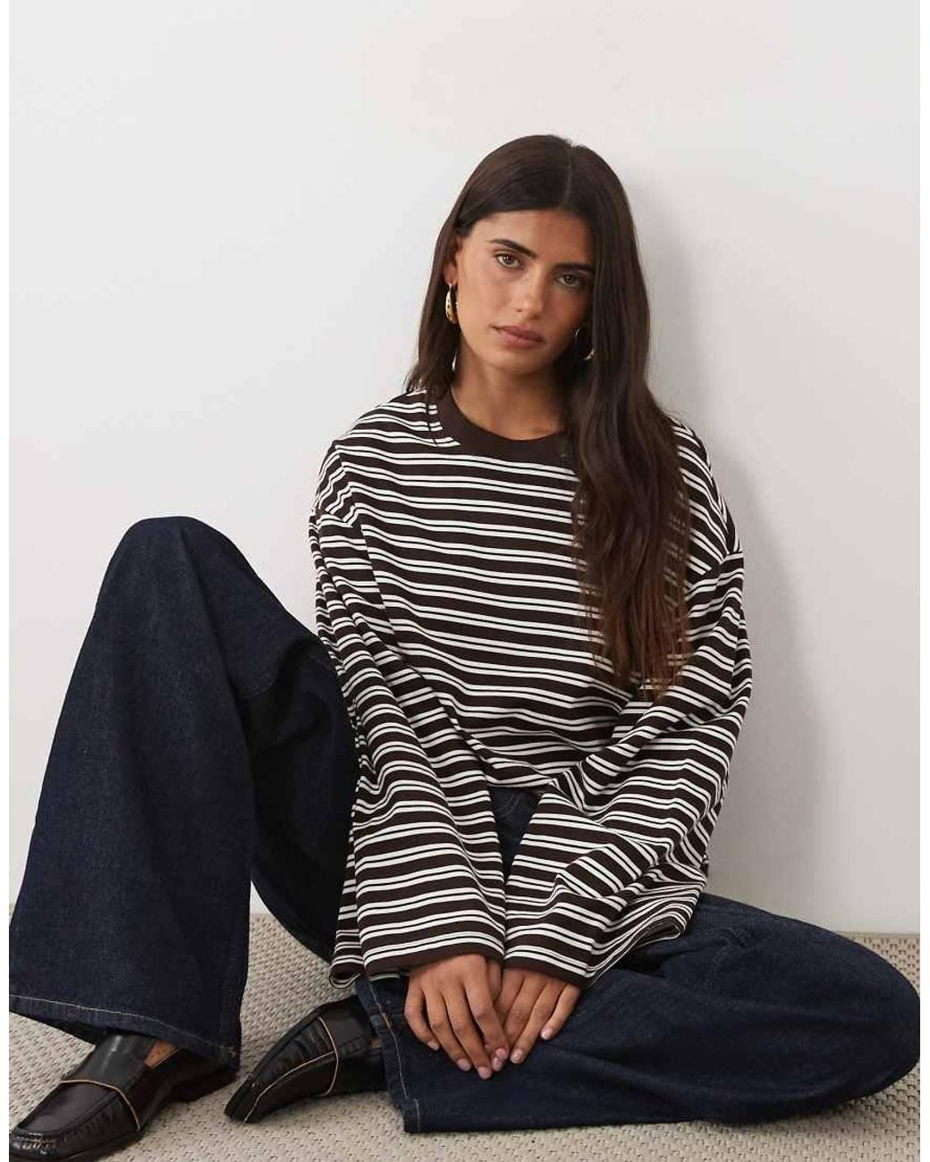 Gina Tricot Brown Long Sleeve Relaxed Fit Long Sleeve Tee