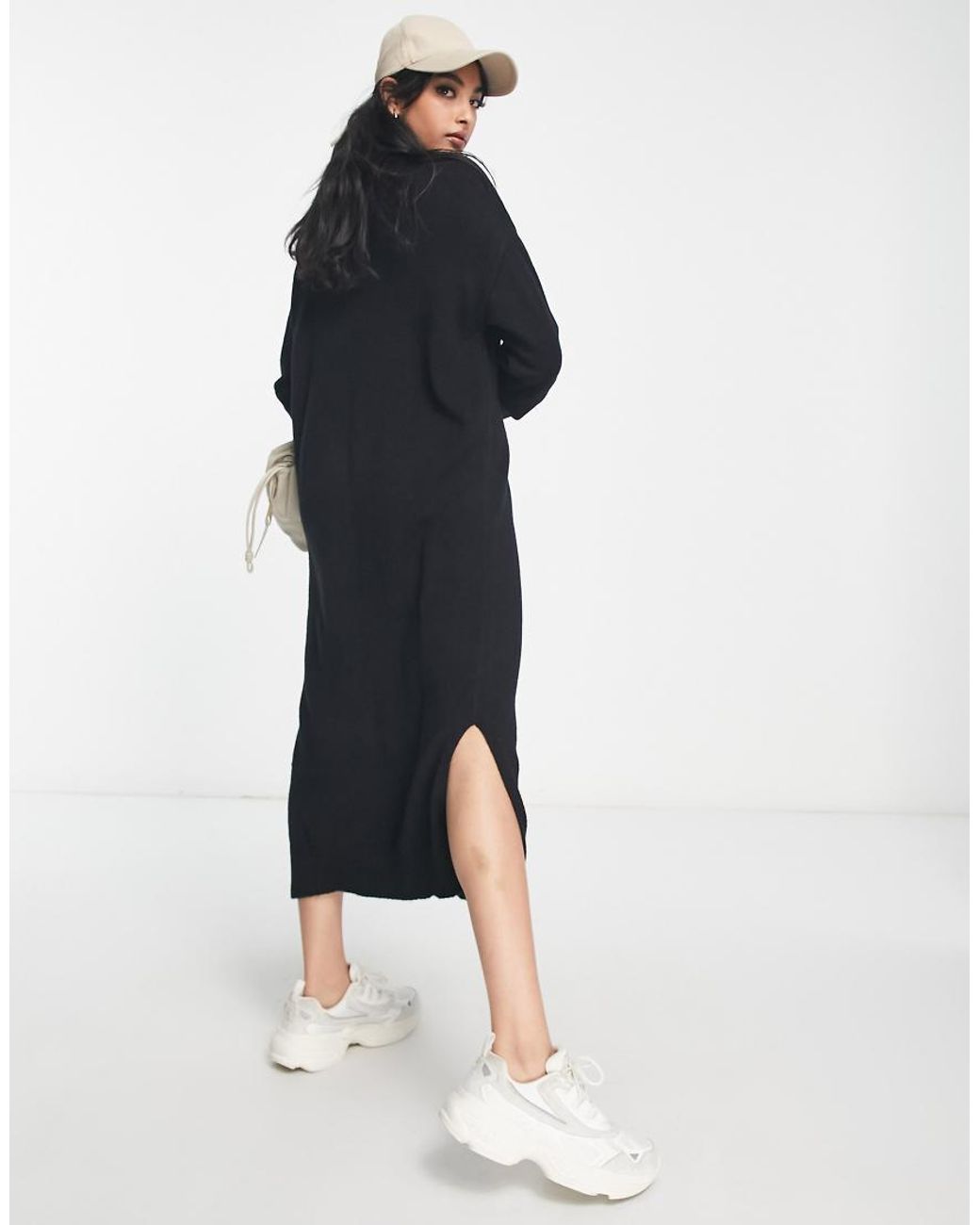 Vila Blue Knitted Roll Neck Maxi Dress With Side Split