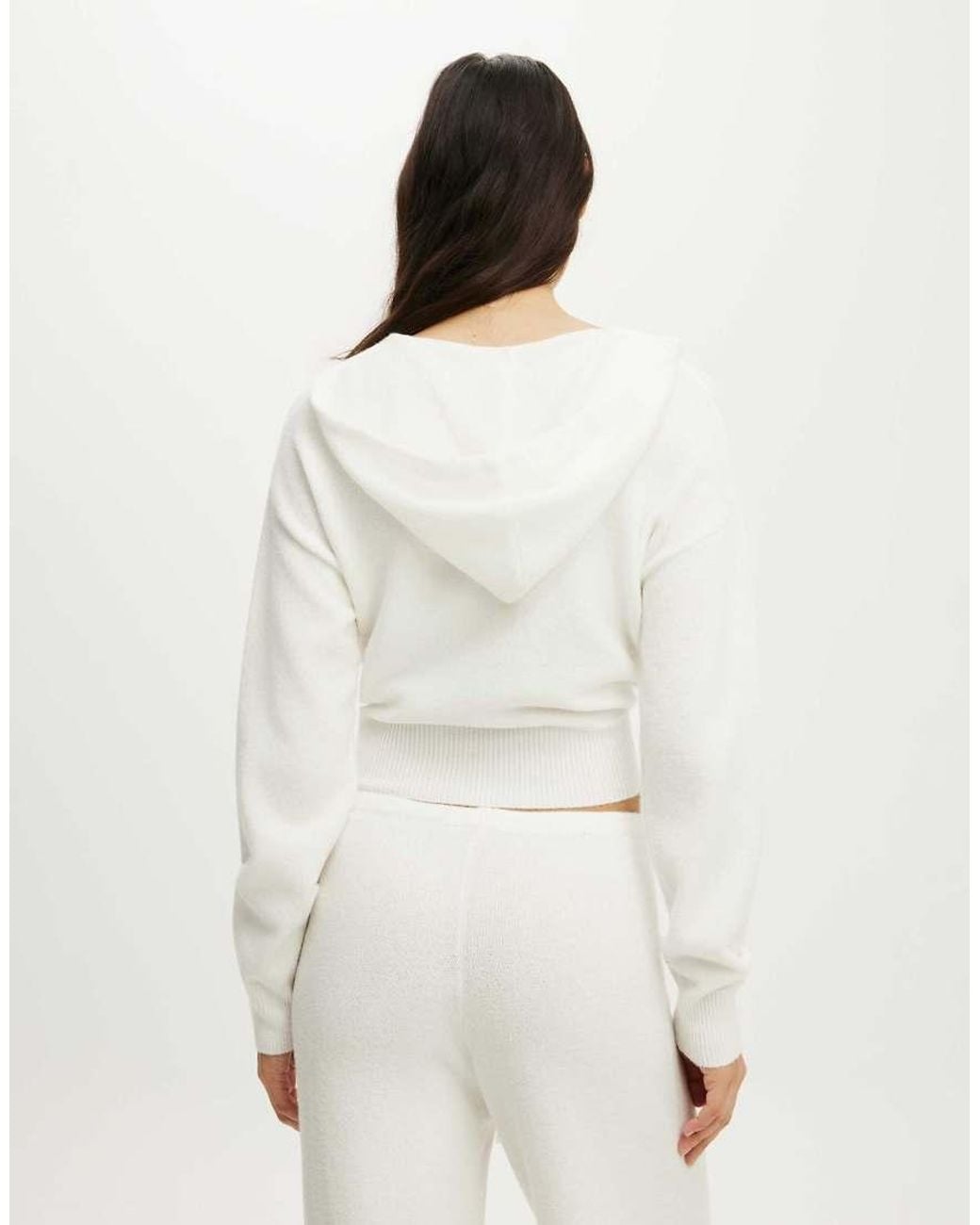 Cotton On White Hooded Zip Up Knit Cardi