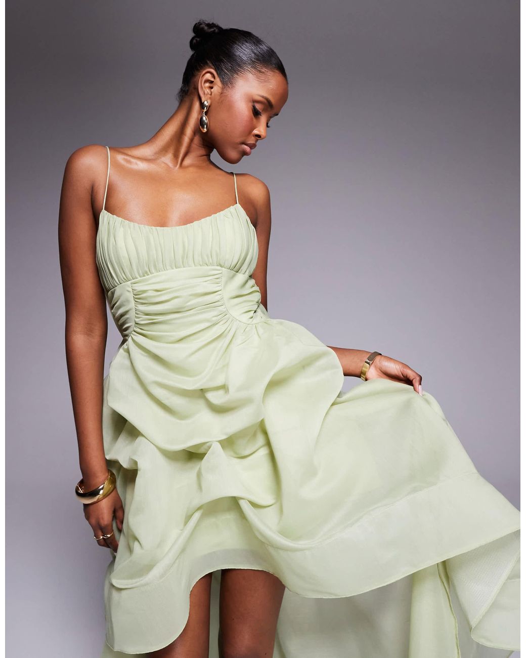 chinese dress ladies Asos Edition Satin Halter Cowl Maxi Dress In Sage Green