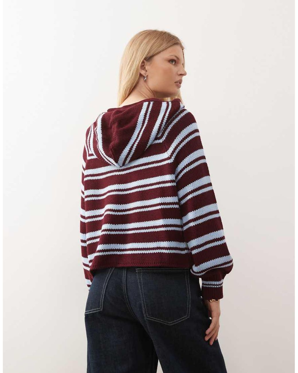 Collusion Red Stripe Cardi With Hood Scarf Detail