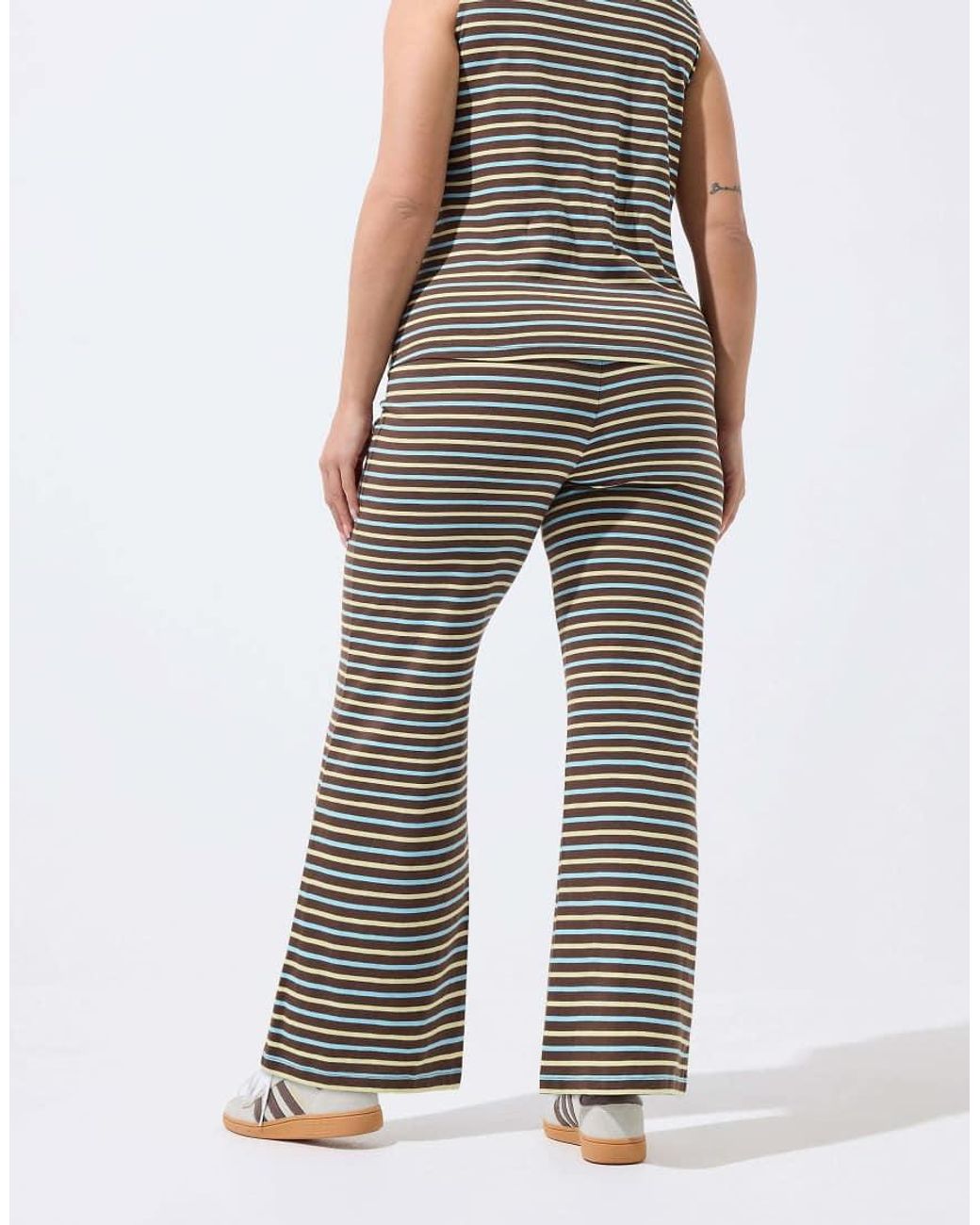 Yours Clothing White Striped Wide Leg Trousers