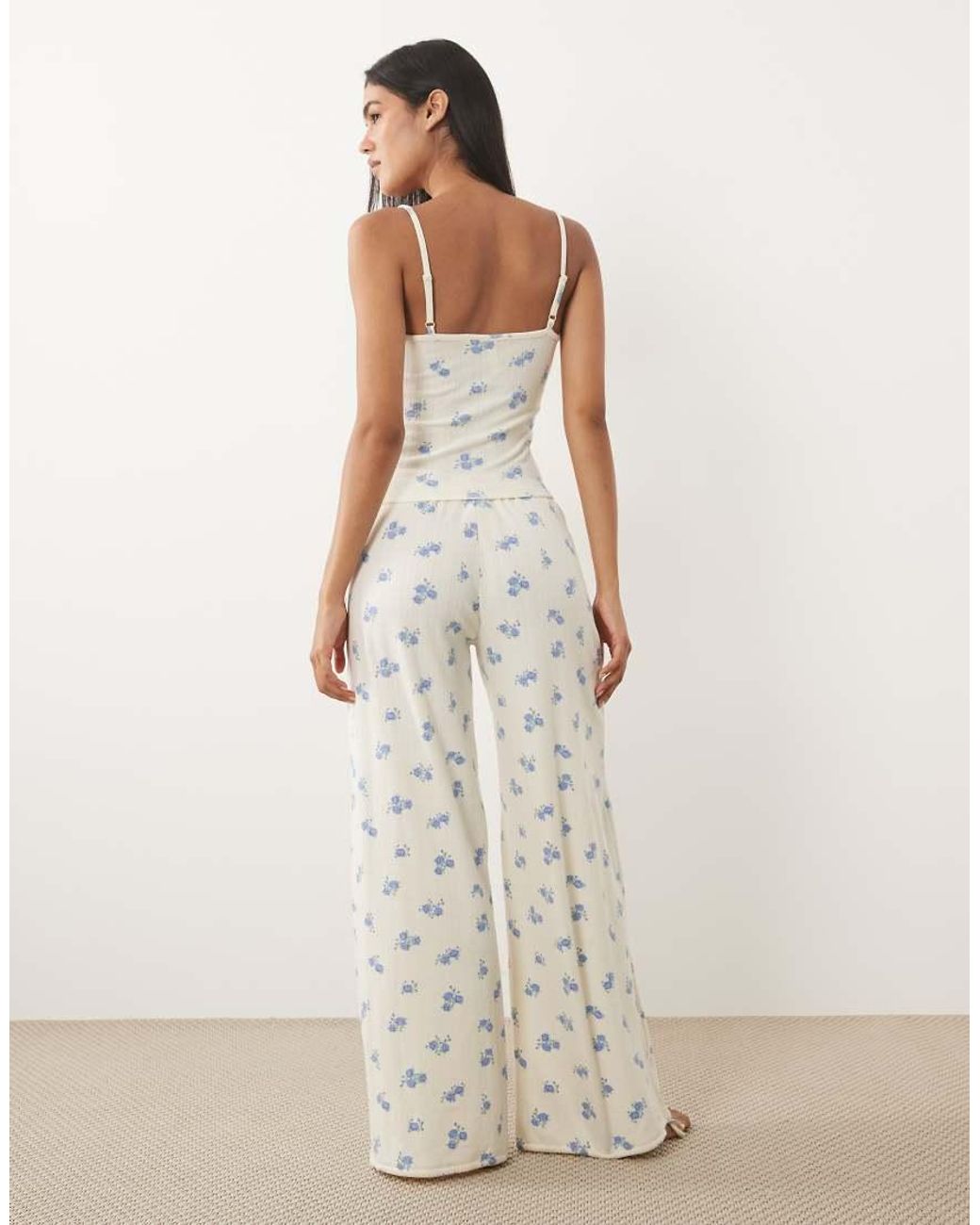 Cotton On White Pyjama Pointelle Longline Cami And Wide Leg Trousers