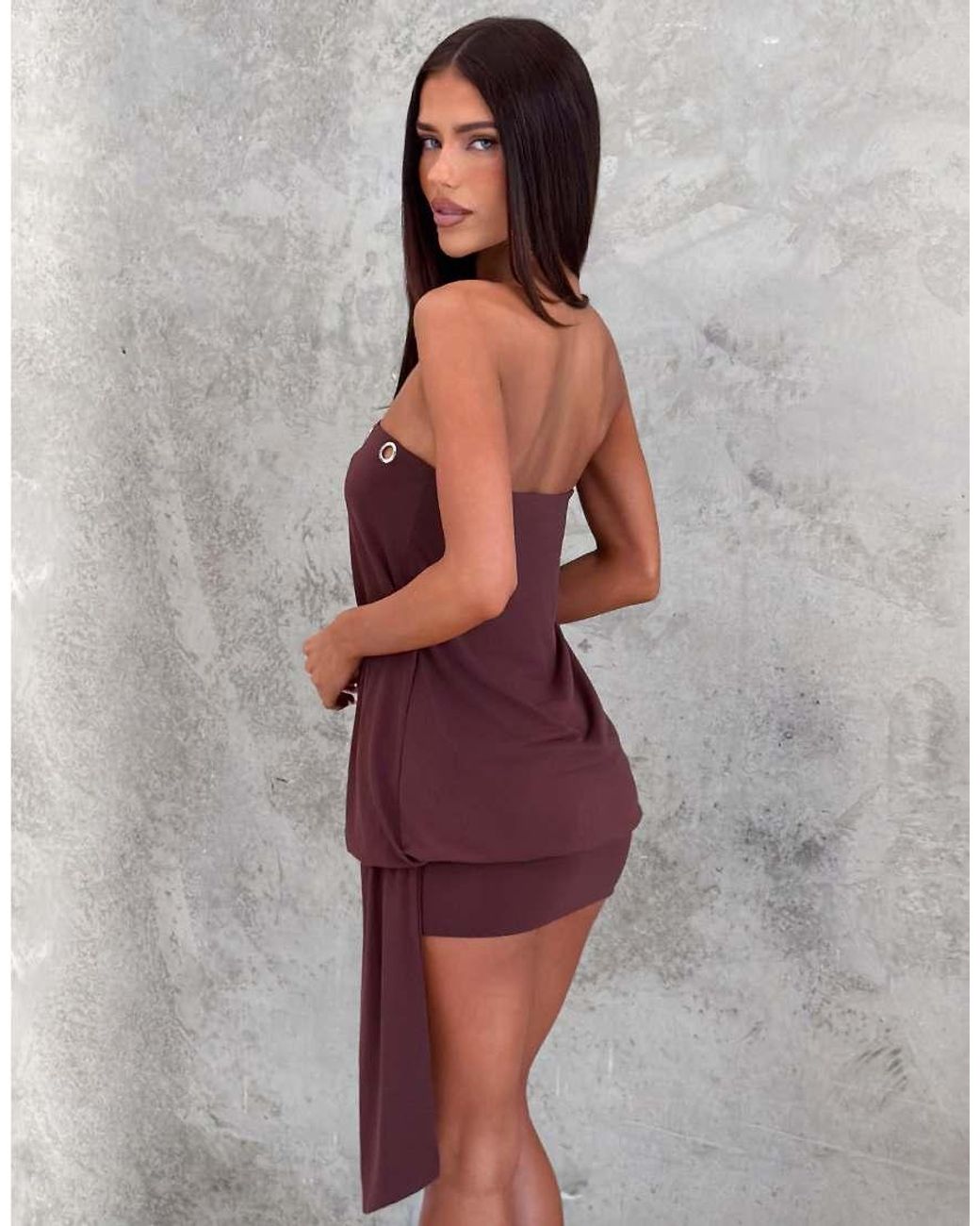 Tiger Mist Purple Ravenna Bandeau Jersey Eyelet Detail Cinched Skirt Drape Detail Mini Dress