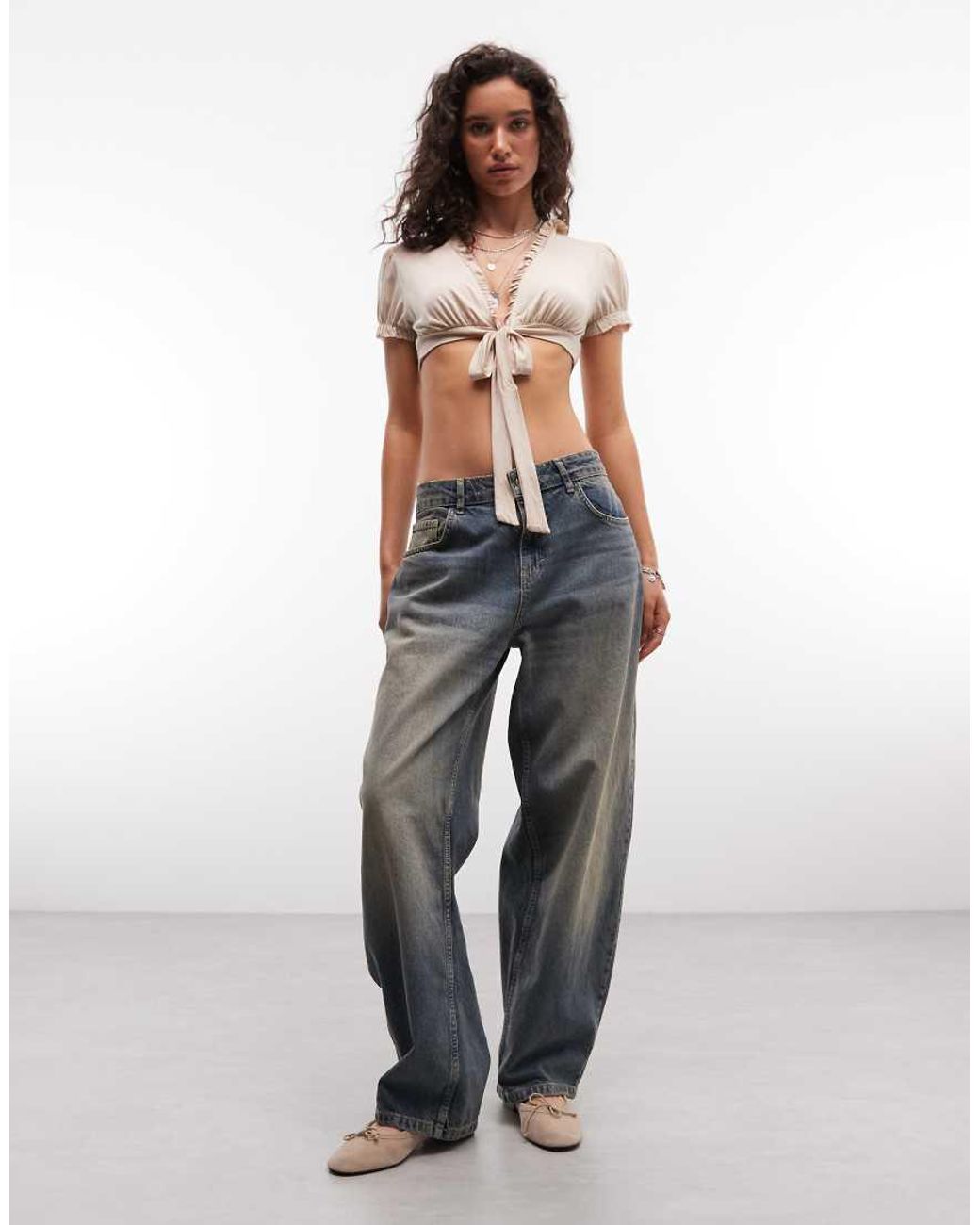 Reclaimed Vintage Brown Tie Front Cropped Top