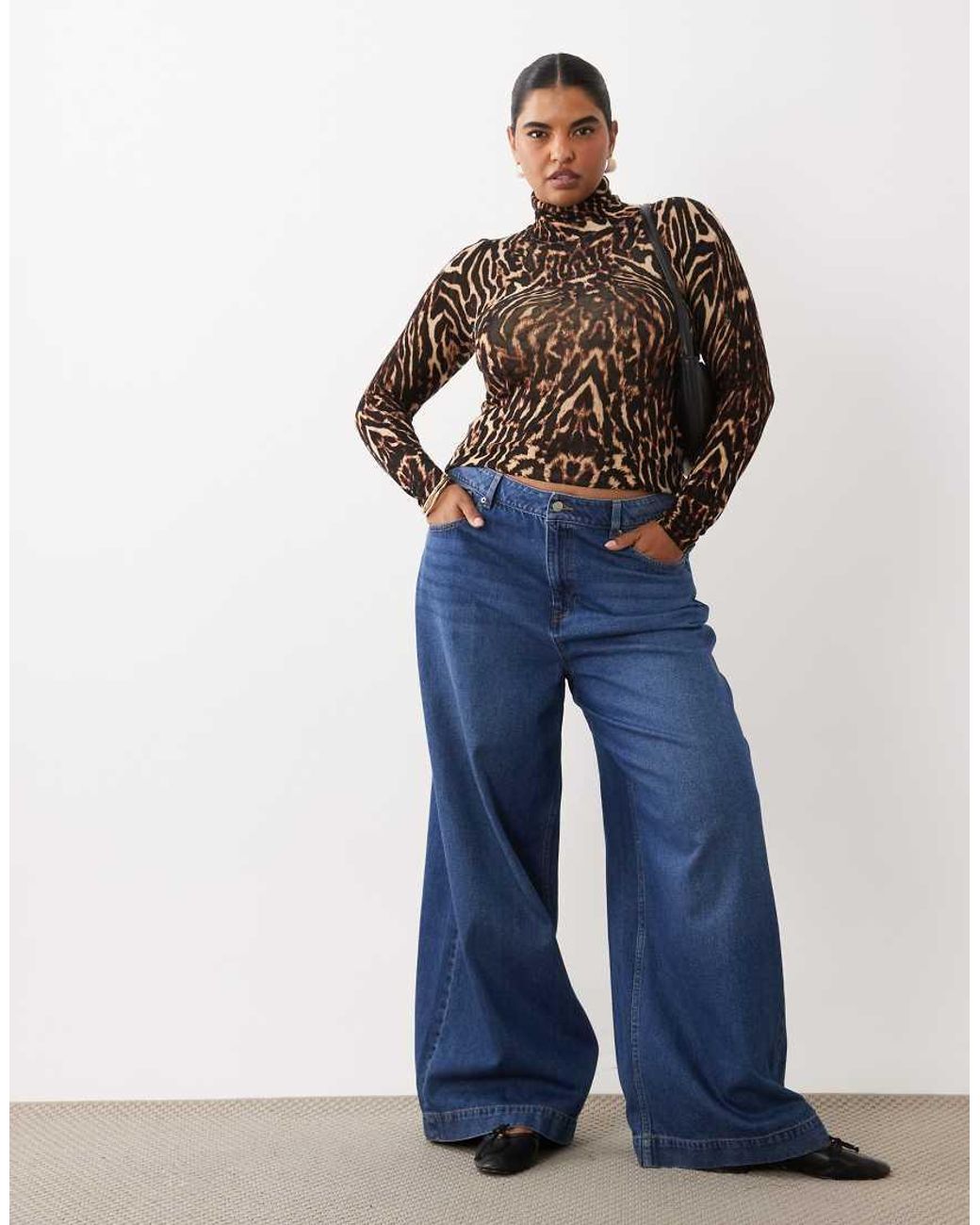 ASOS Brown Asos Design Curve Second Skin Sheer Knit Roll Neck