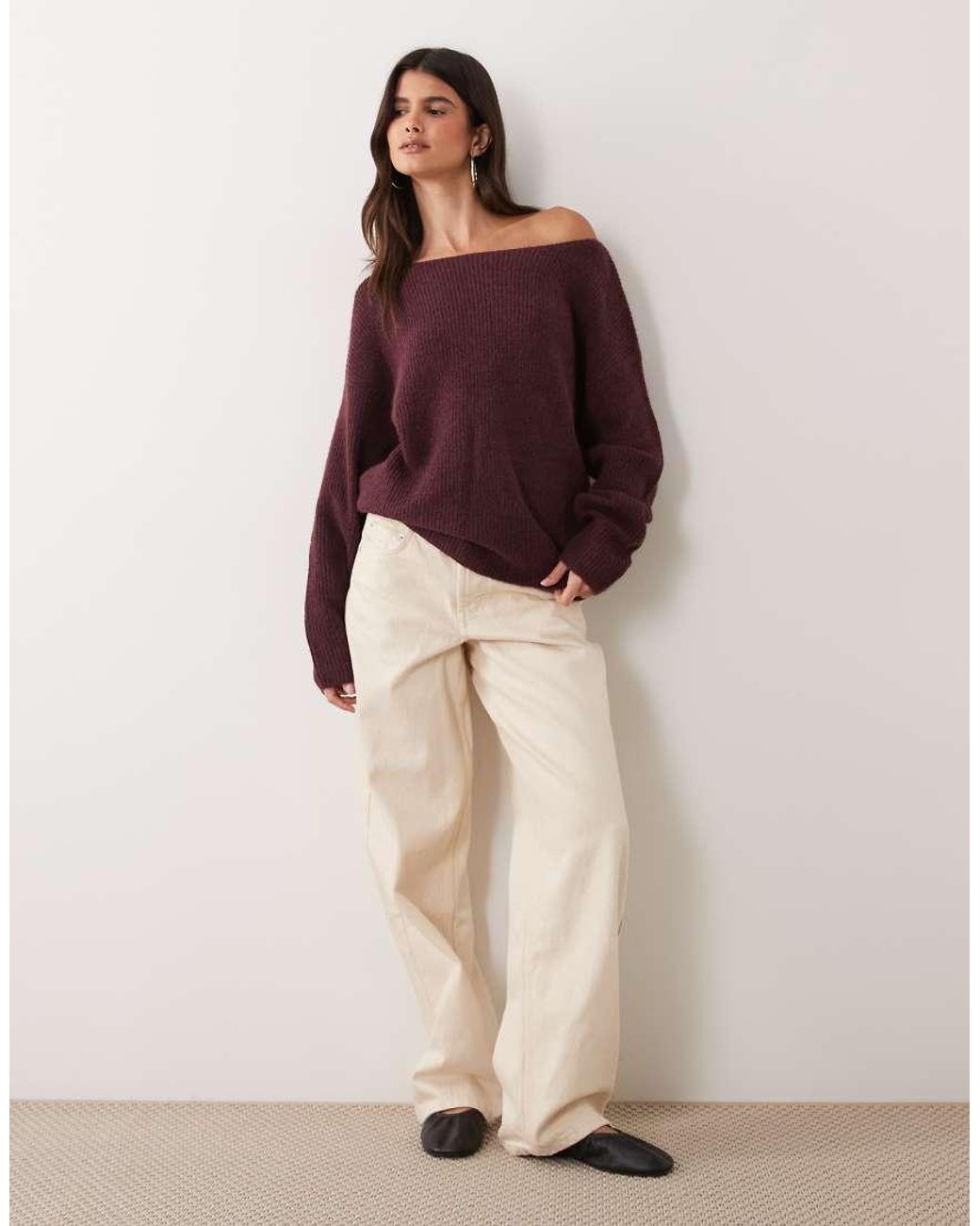 Miss Selfridge Purple Slouchy Slash Neck Jumper
