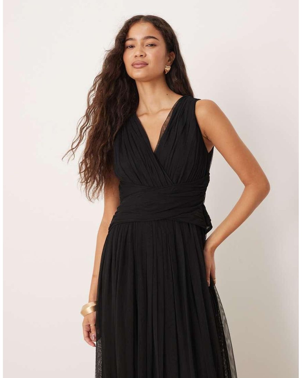 ANAYA Black Sleeveless V Neck Maxi Dress