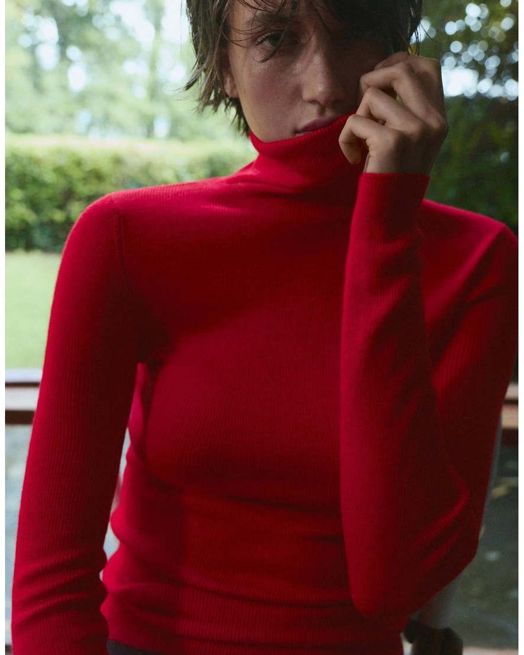 Pull&Bear Red Fitted High Neck Jumper