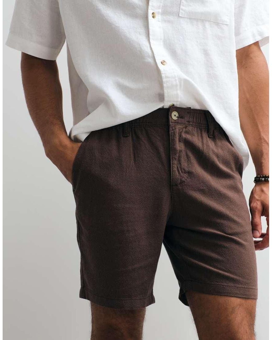 ASOS Brown Slim Linen Blend Shorts for men