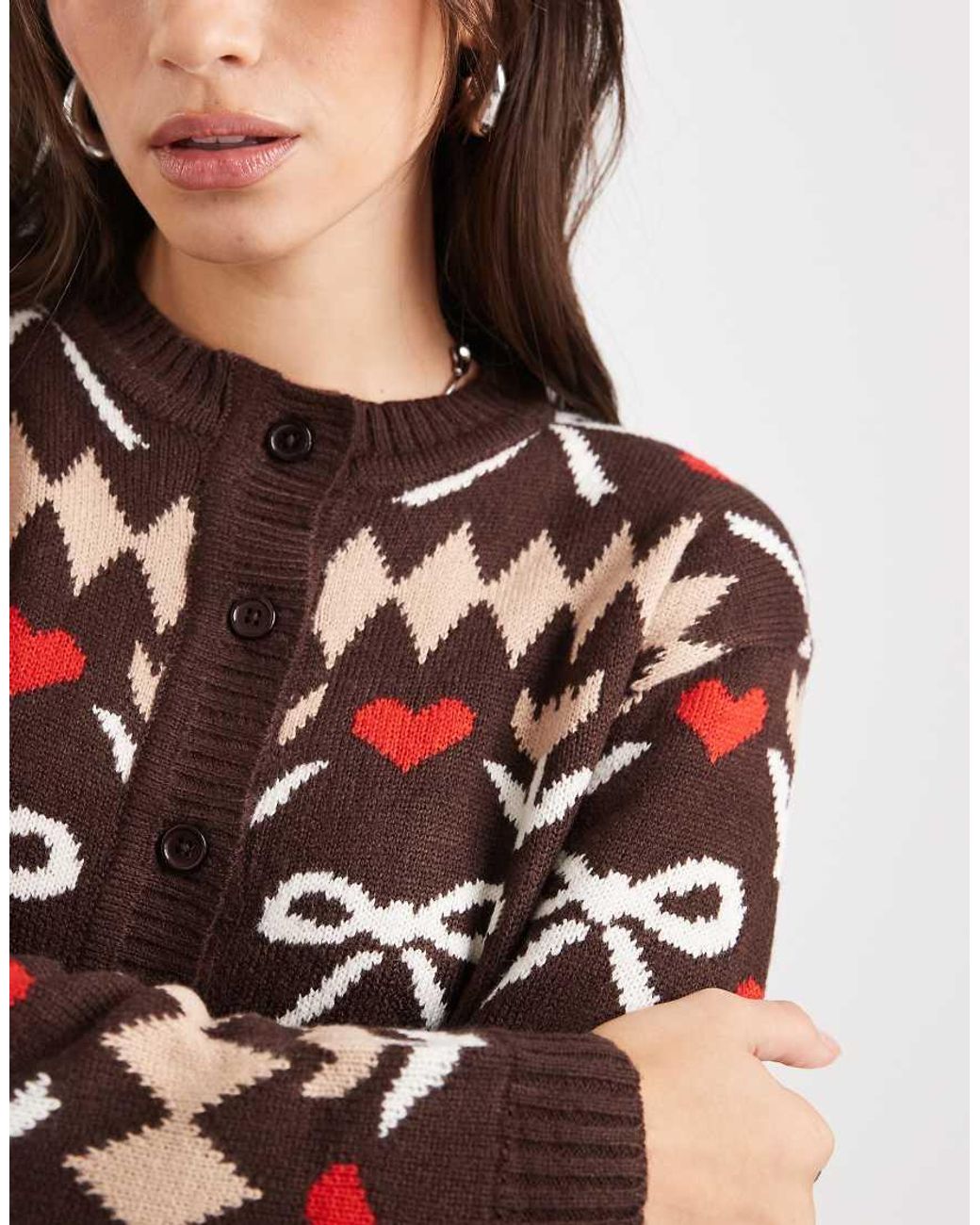 Wednesday's Girl Red Bow Intarsia Cardigan