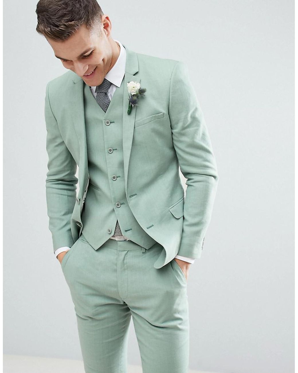 Veste de costume ultra ajustée en lin - Vert sauge ASOS pour homme en  coloris Vert | Lyst
