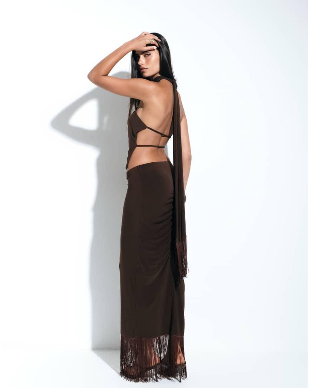 ASOS Brown Co-ord Fringed Maxi Skirt