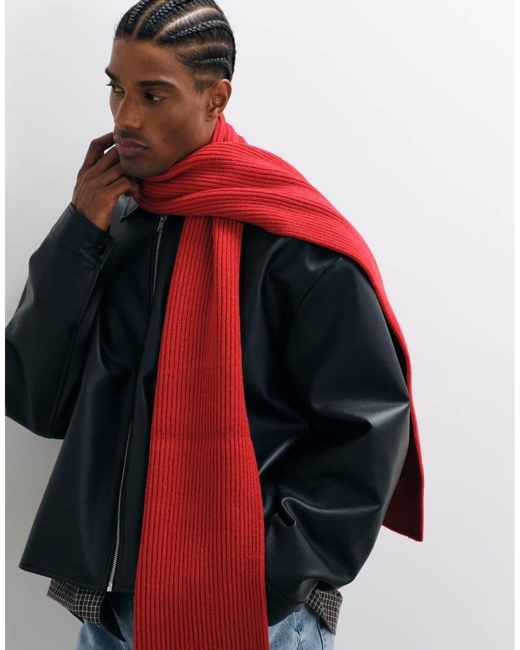 ASOS Red Knitted Rib Scarf for men