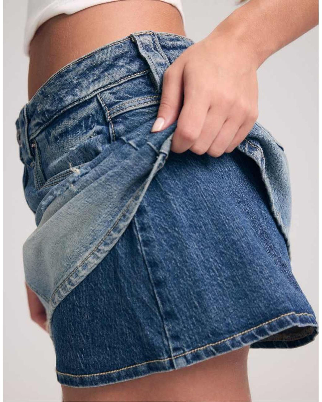 Stradivarius Blue D62 Denim Skort