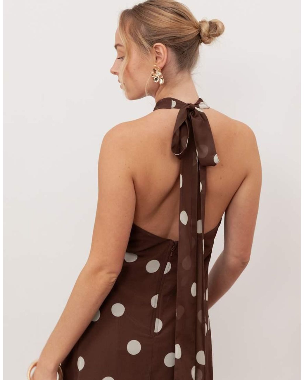 ANAYA Brown Self-Tie Halter Neck Open Back Maxi Dress
