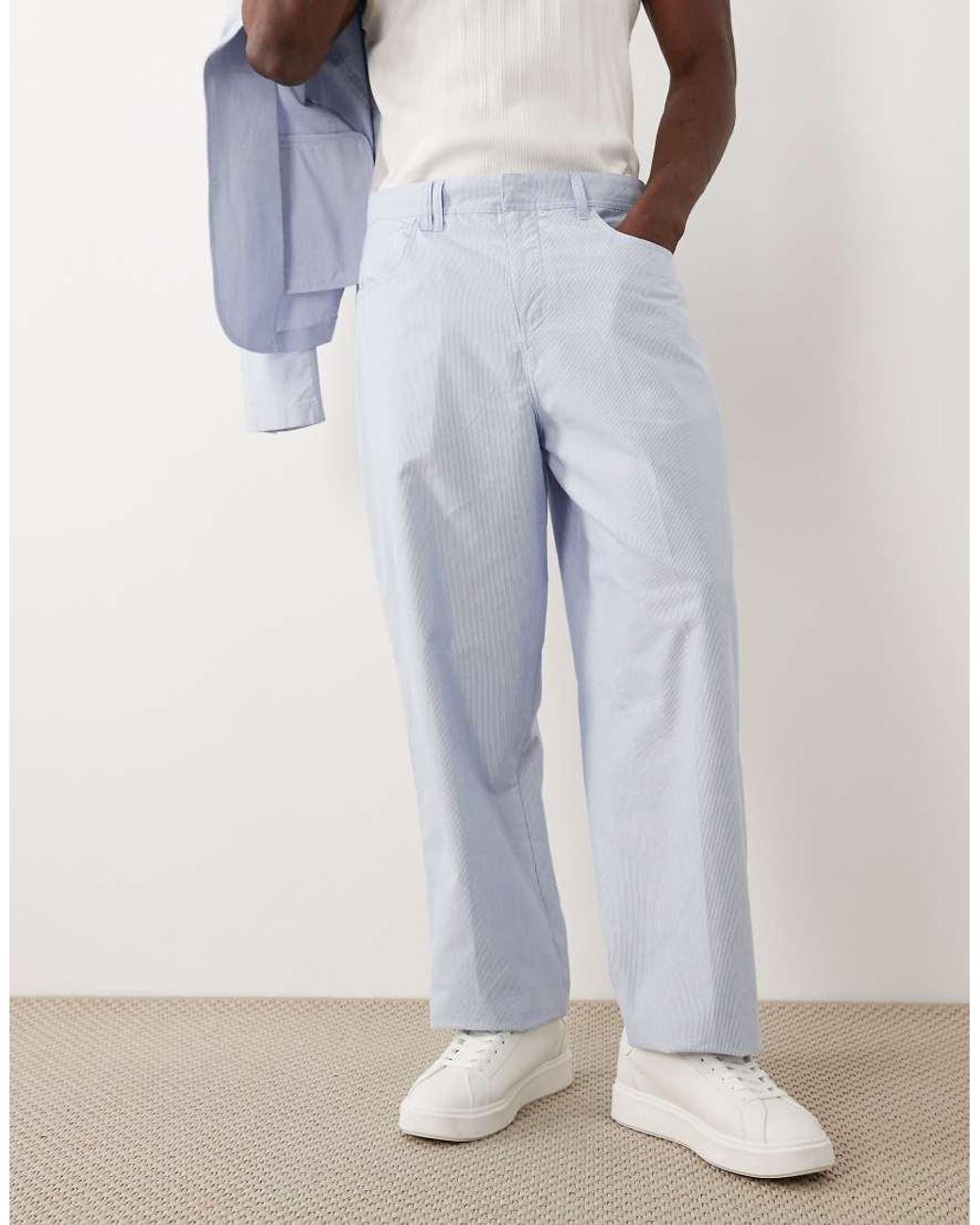 Farah Blue Archive Bliss Co-Ord Stripe Straight Leg Trousers for men