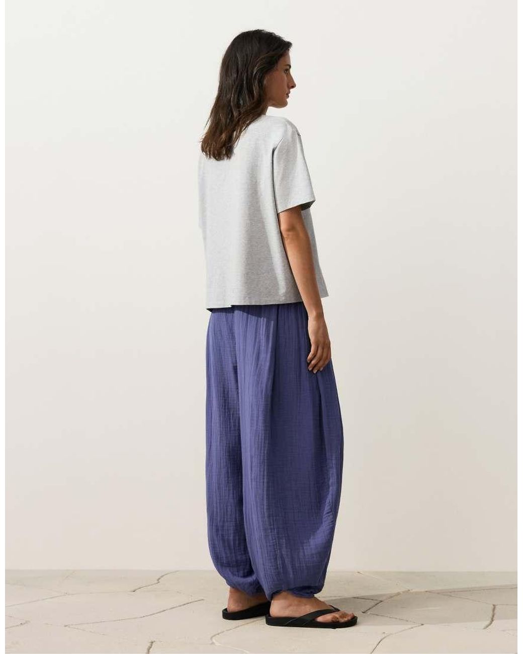 Oysho Blue 100% Cotton Balloon Trousers