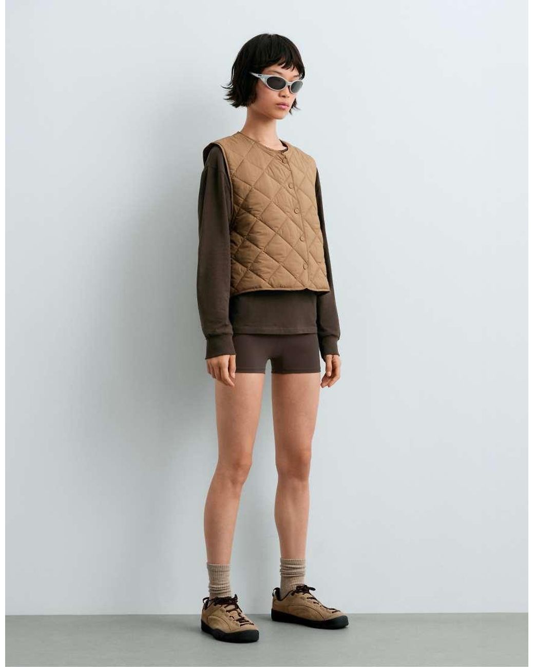 Oysho Brown Diamond Quilted Gilet