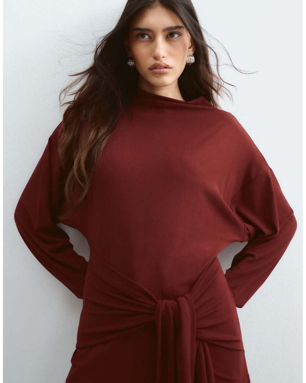 ARRANGE Red Jersey Long Sleeve Top With Tie Waist