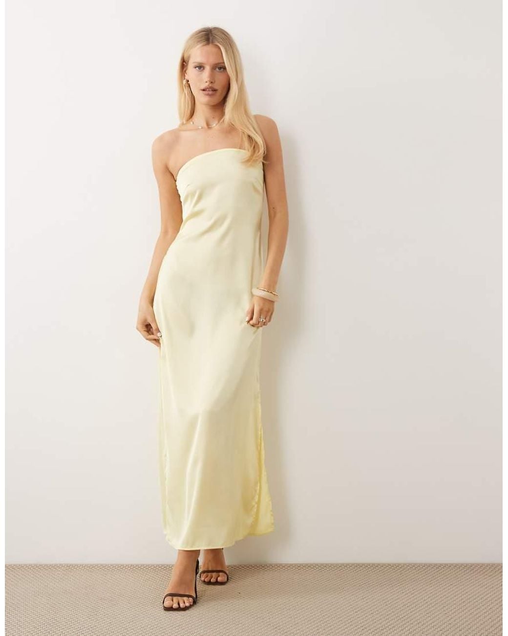 Pieces Natural Bandeau Maxi Satin Dress