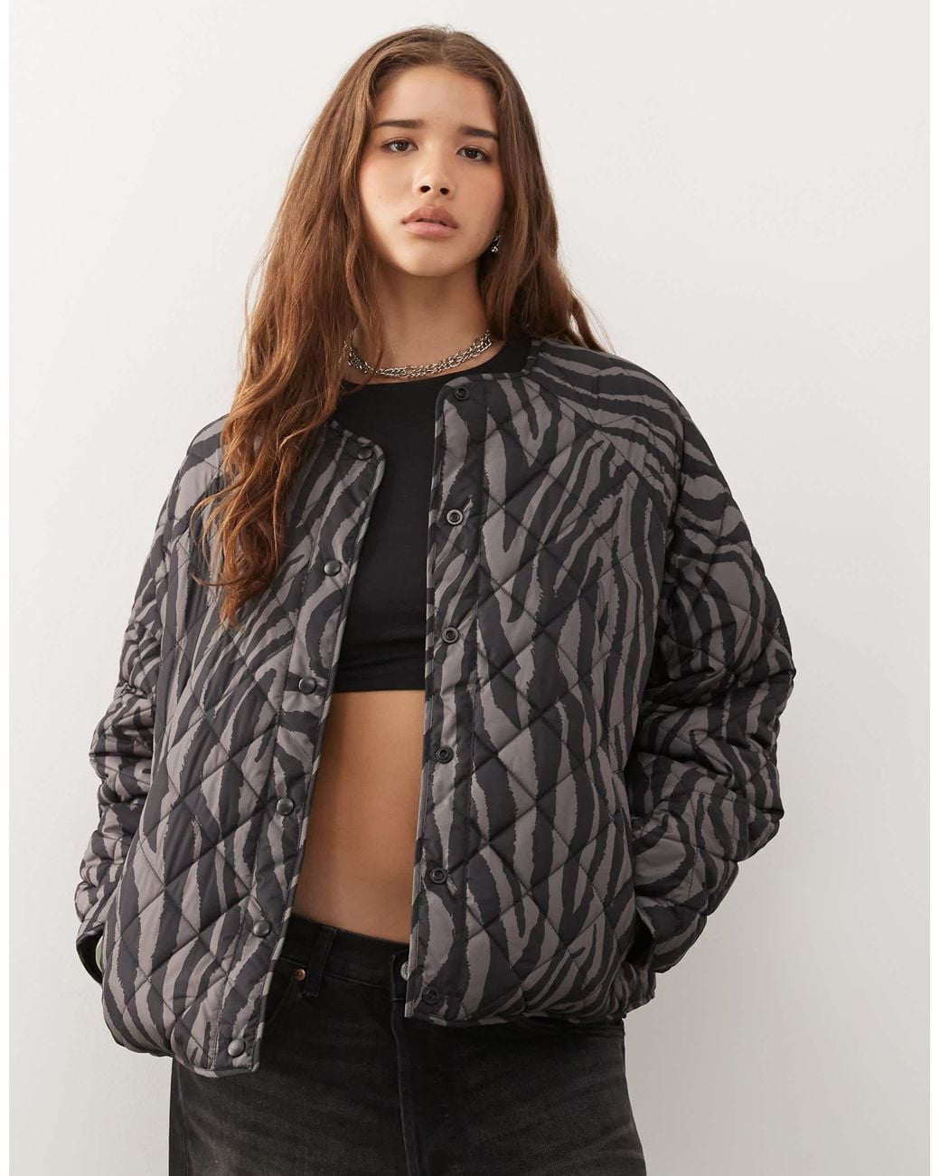 Noisy May Brown Quilted Zebra Jacket