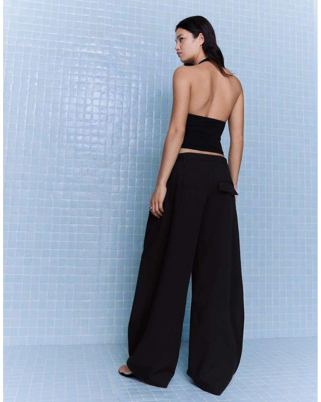 Bershka Gray Barrel Trousers With Pleats