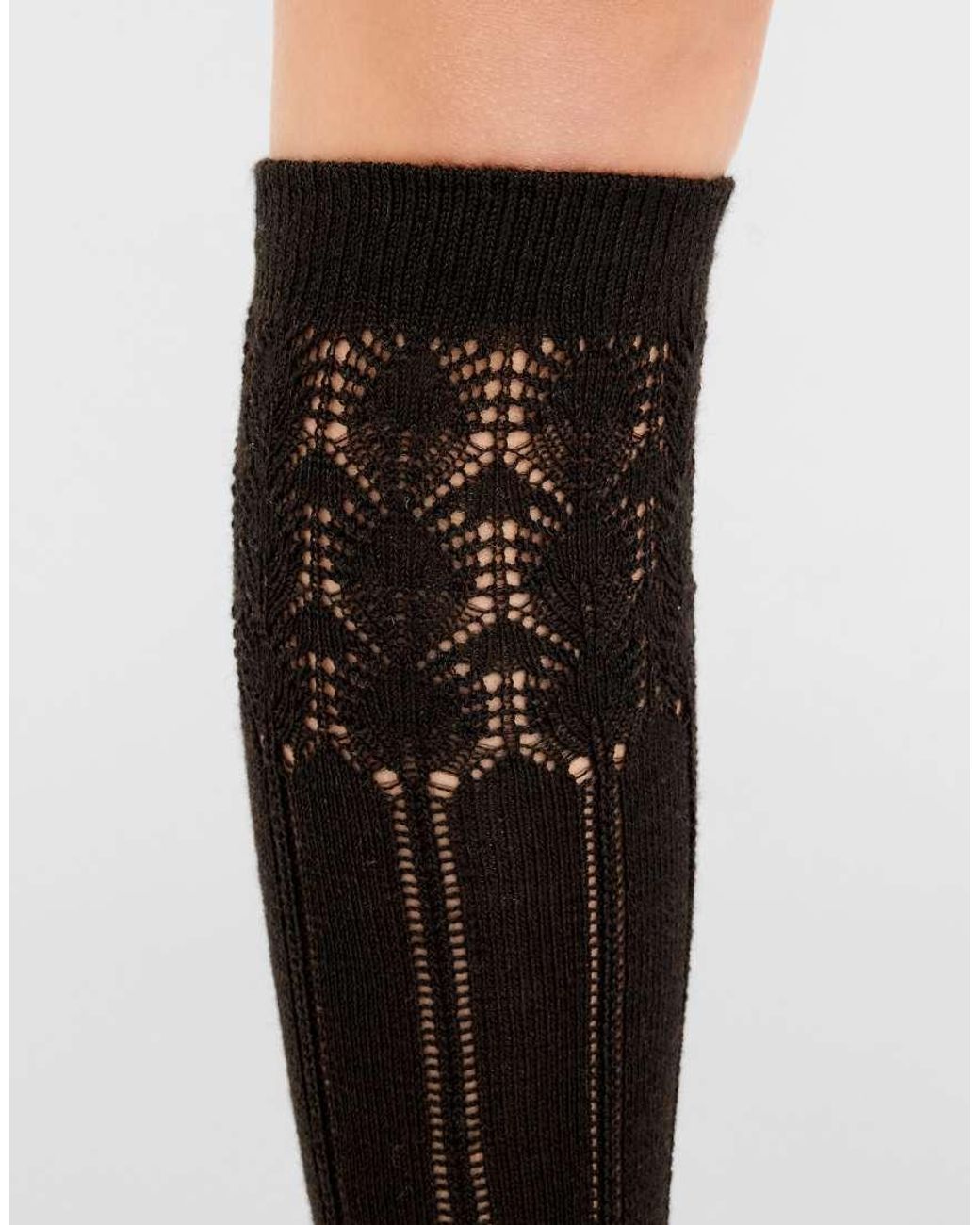 Calzedonia Black Lace-Patterned Long Socks With Wool