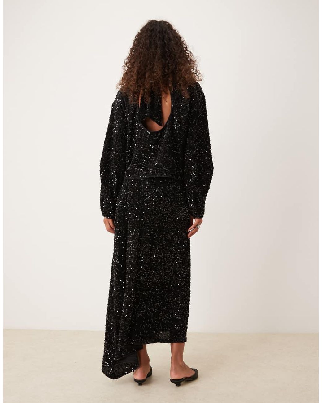 ASOS Black Velvet Sequin Wrap Midi Skirt Set