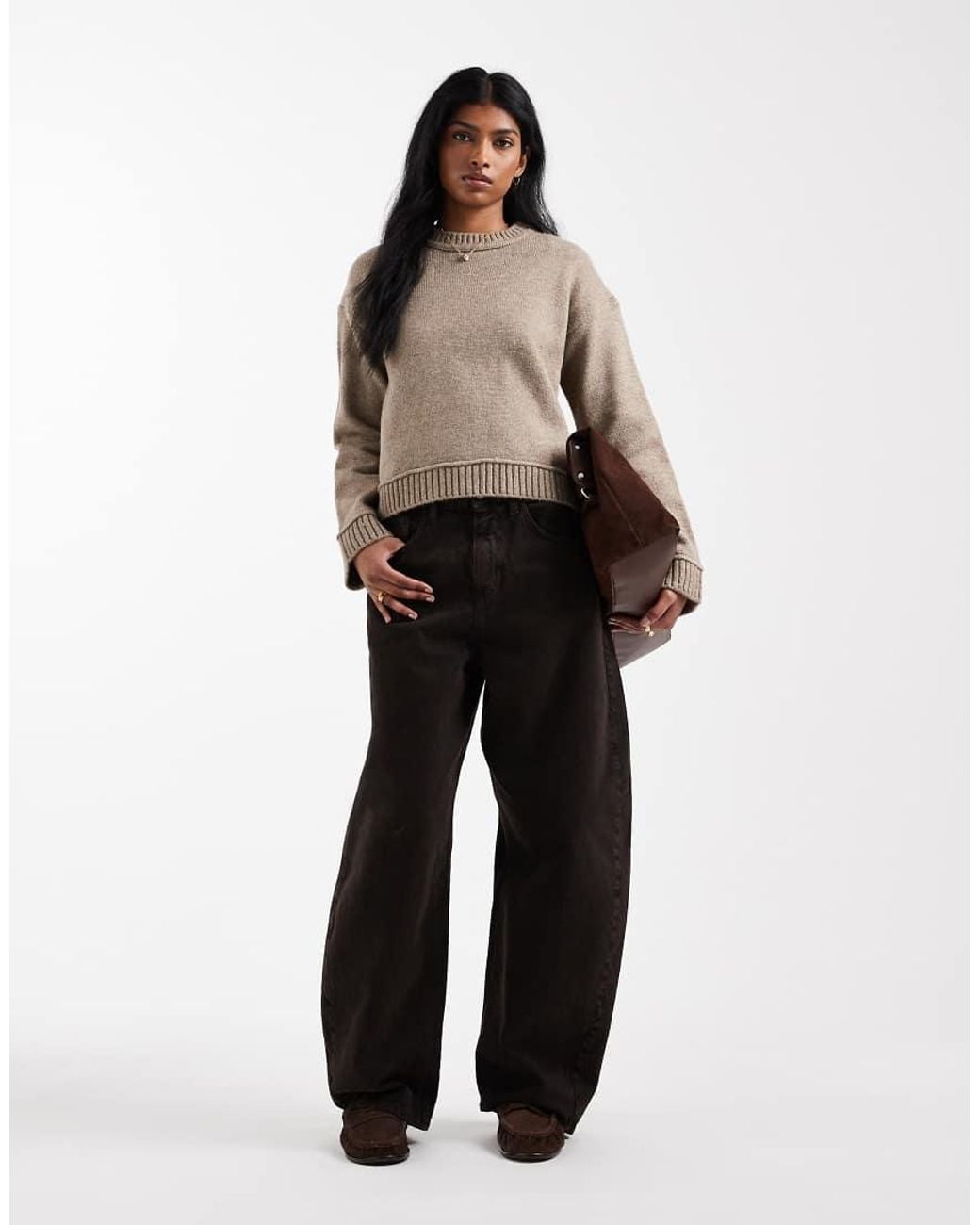 ASOS Gray Knitted Jumper With Wide Rib Detailing