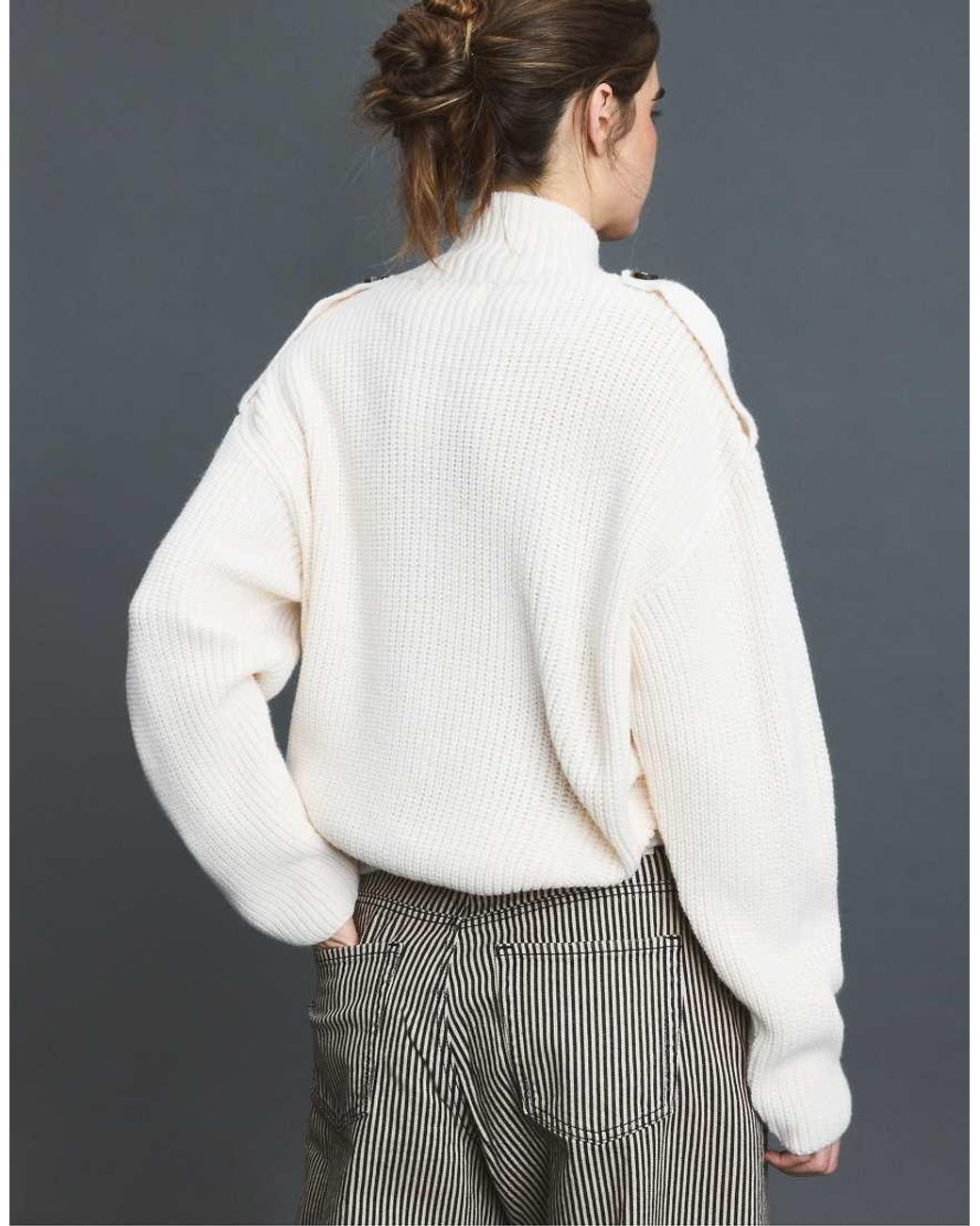 Stradivarius Gray High-Neck Button-Up Knit Cardigan