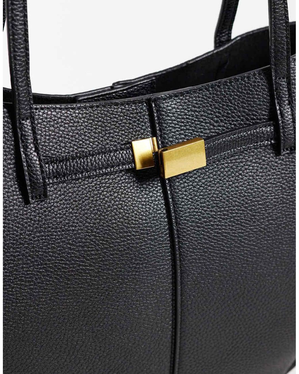 Gina Tricot Black Long Strap Tote Bag With Buckle Detail
