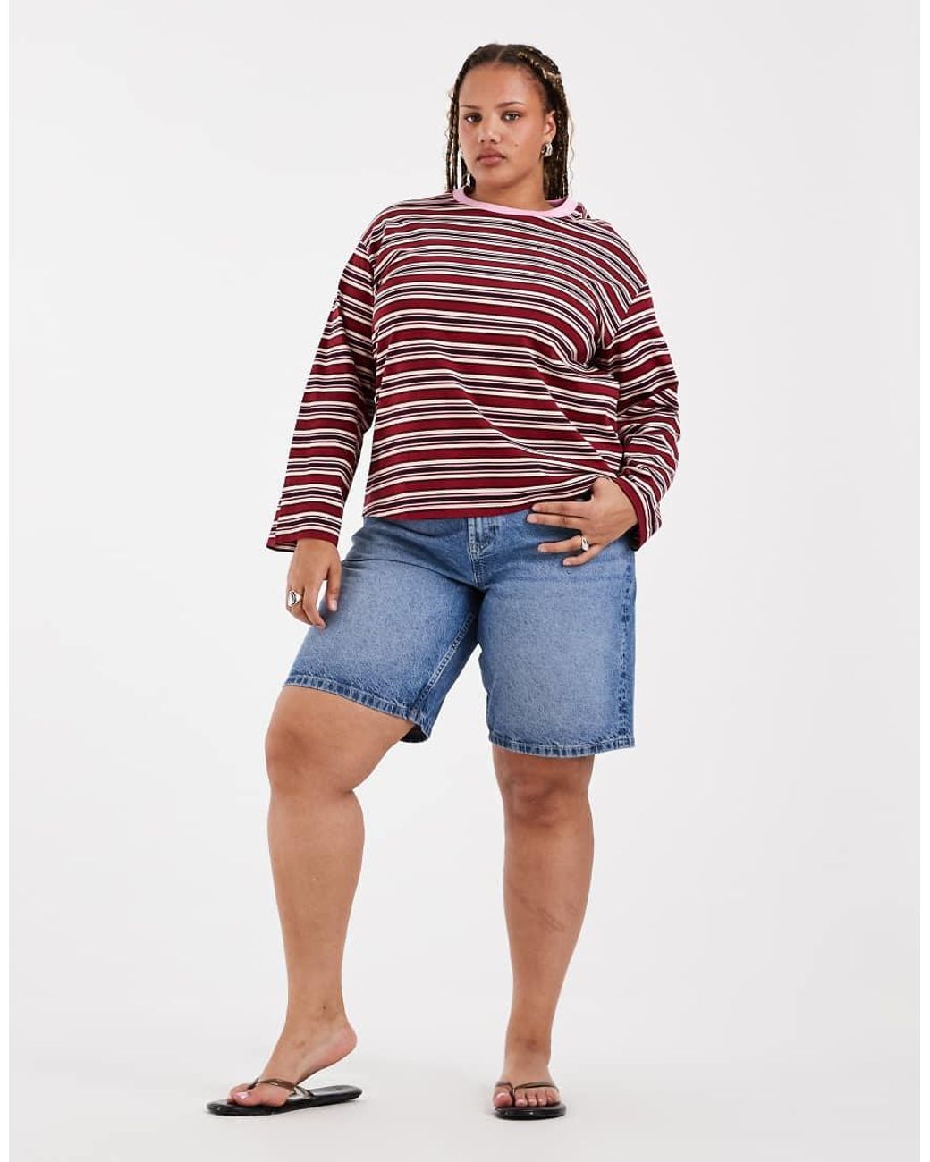 Vero Moda Red Cotton Oversized Long Sleeve T-shirt