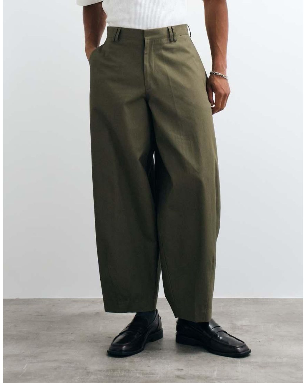 ASOS White 100% Cotton Heavyweight Tailored Wide Barrel Leg Trousers for men