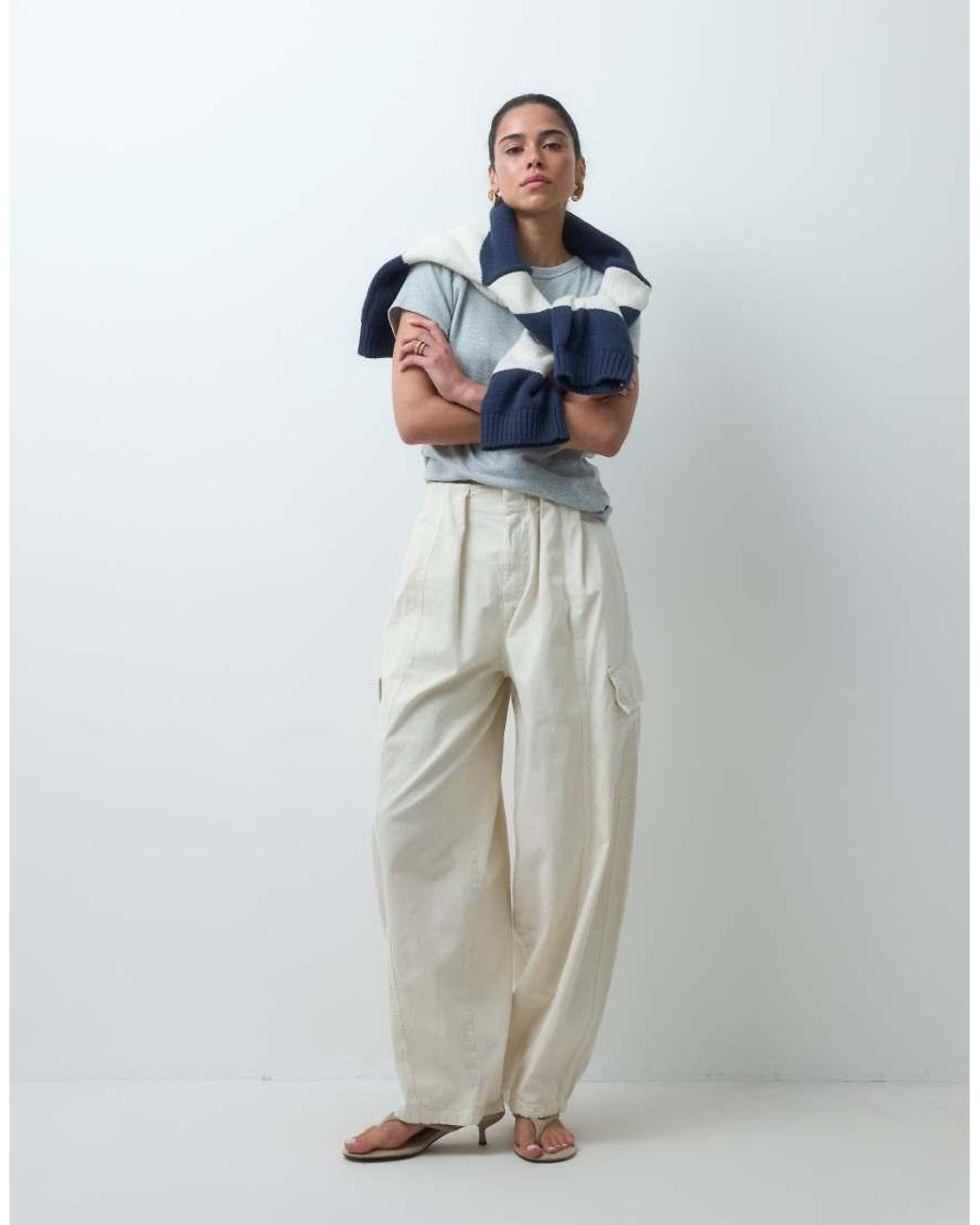ASOS Natural Pleated Waistband Detail Trouser
