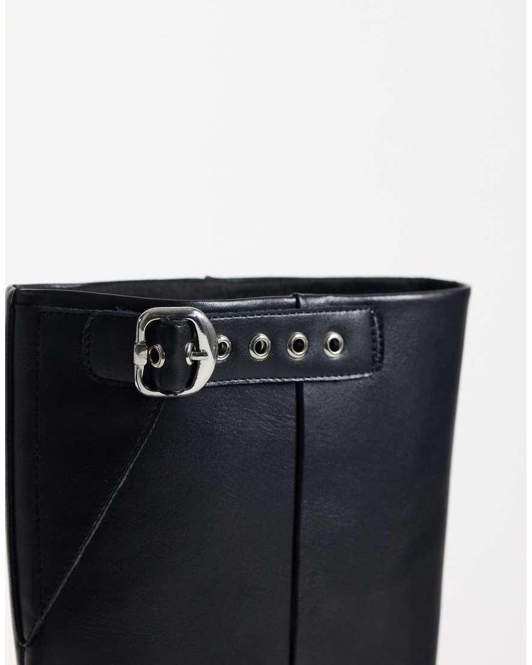 ASOS Blue Culhane Pull On Trucker Mid Calf Boots
