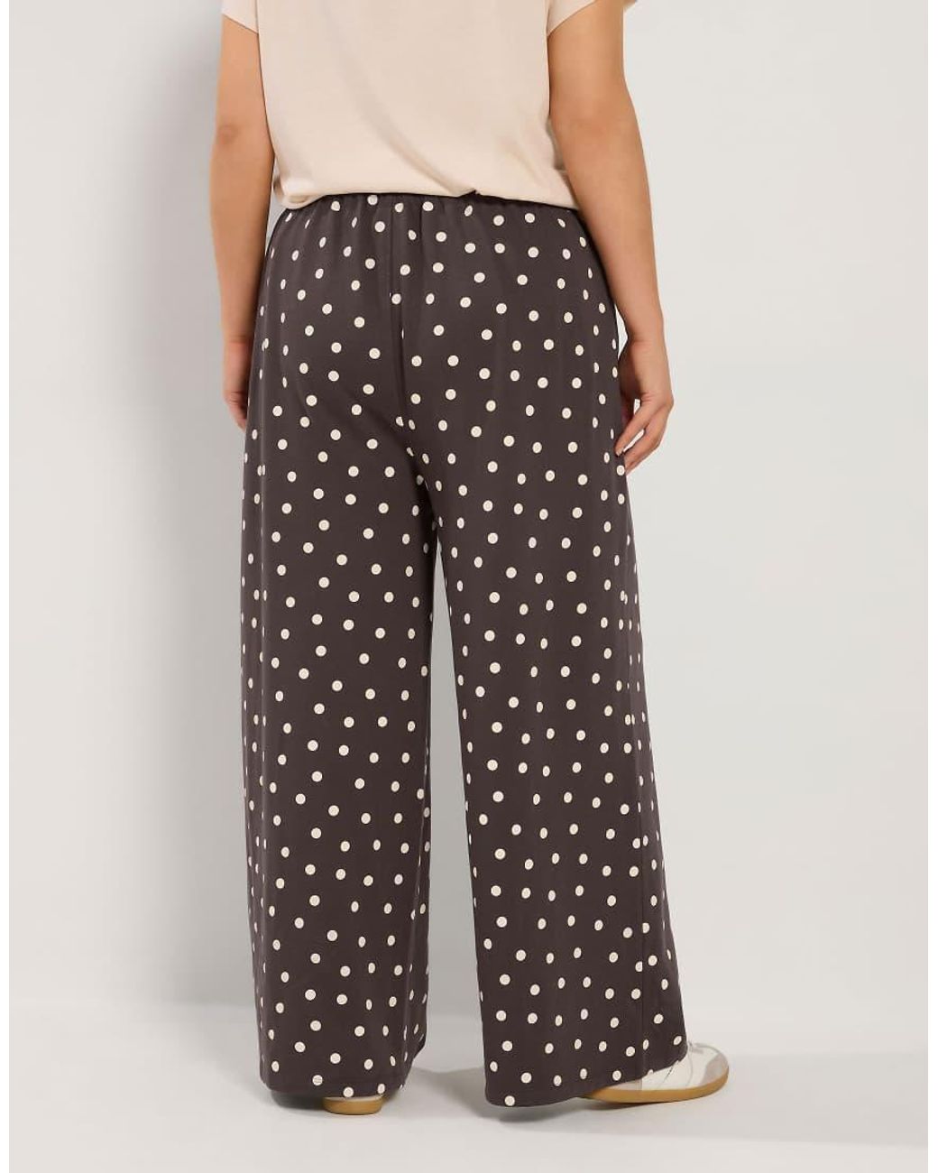 Yours Clothing Brown Polka Dot Wide Leg Joggers