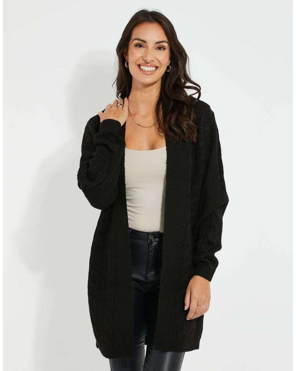 Threadbare Black Rozanna' Cable Knit Cardigan