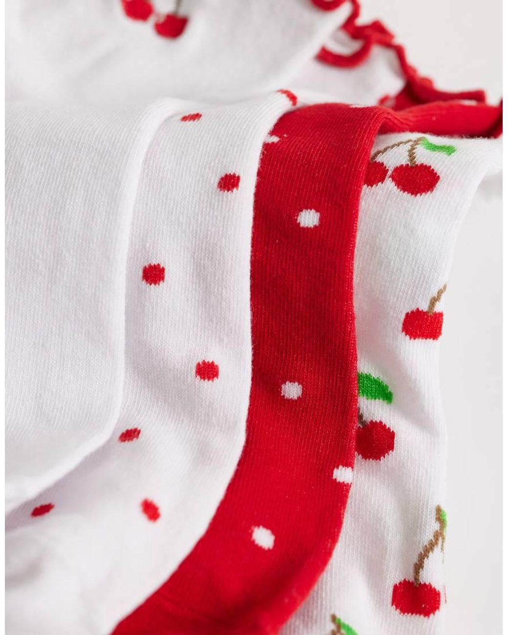 New Look Red 4 Pack Cherry Frill Top Socks