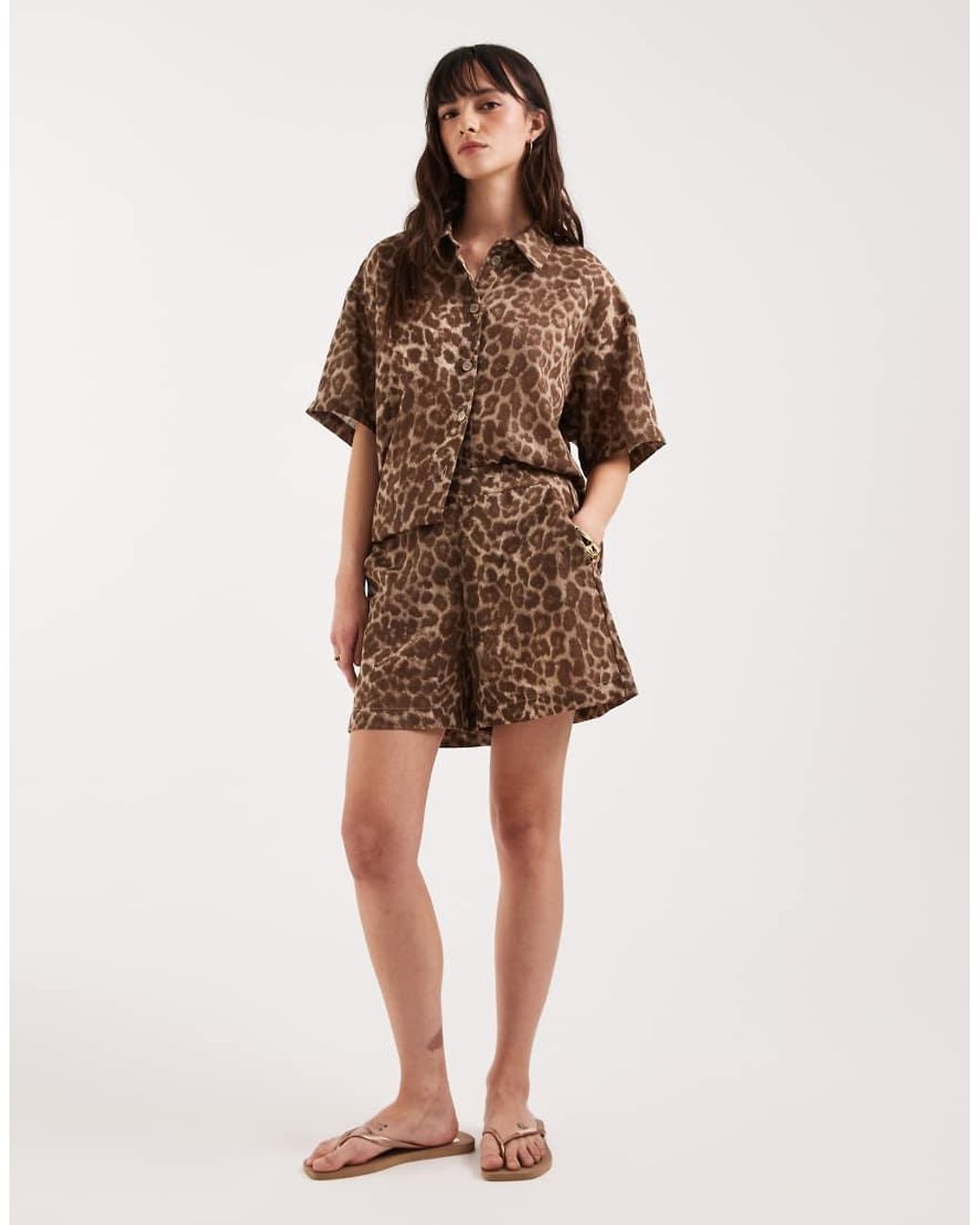 JJXX Brown Co Ord Leopard Shorts