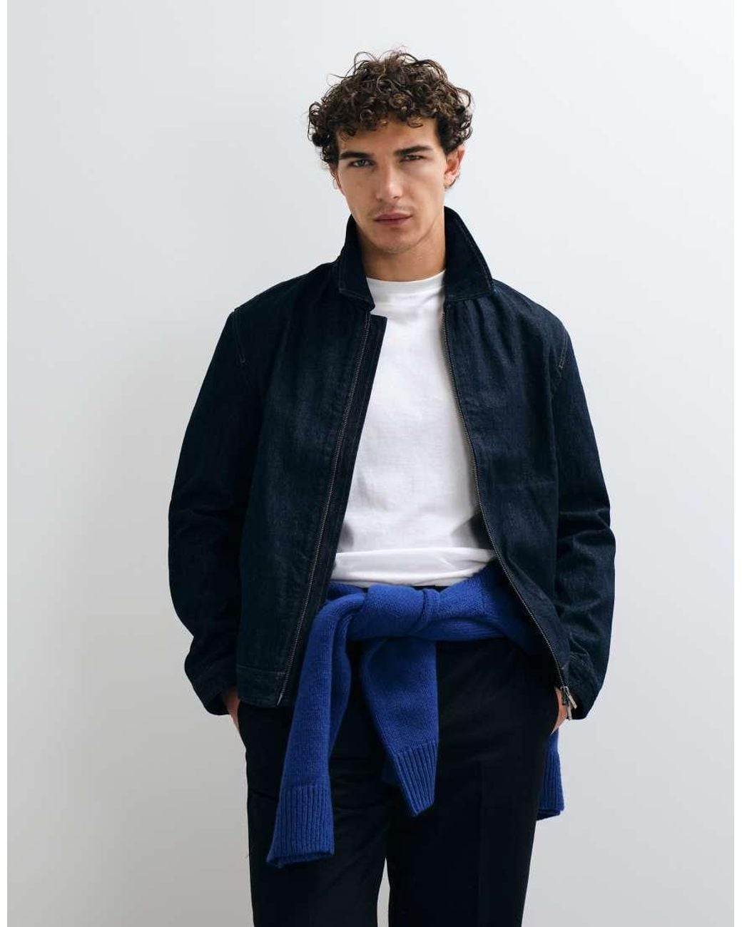 Mango Blue Harrington Jacket for men