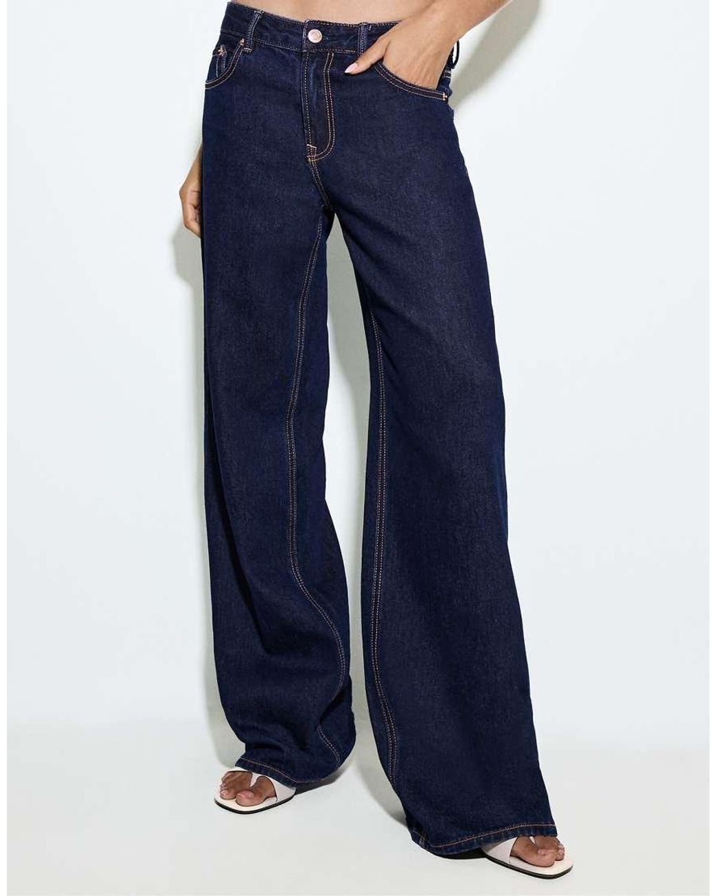 Stradivarius Blue D91 Low-rise Wide-leg Jeans