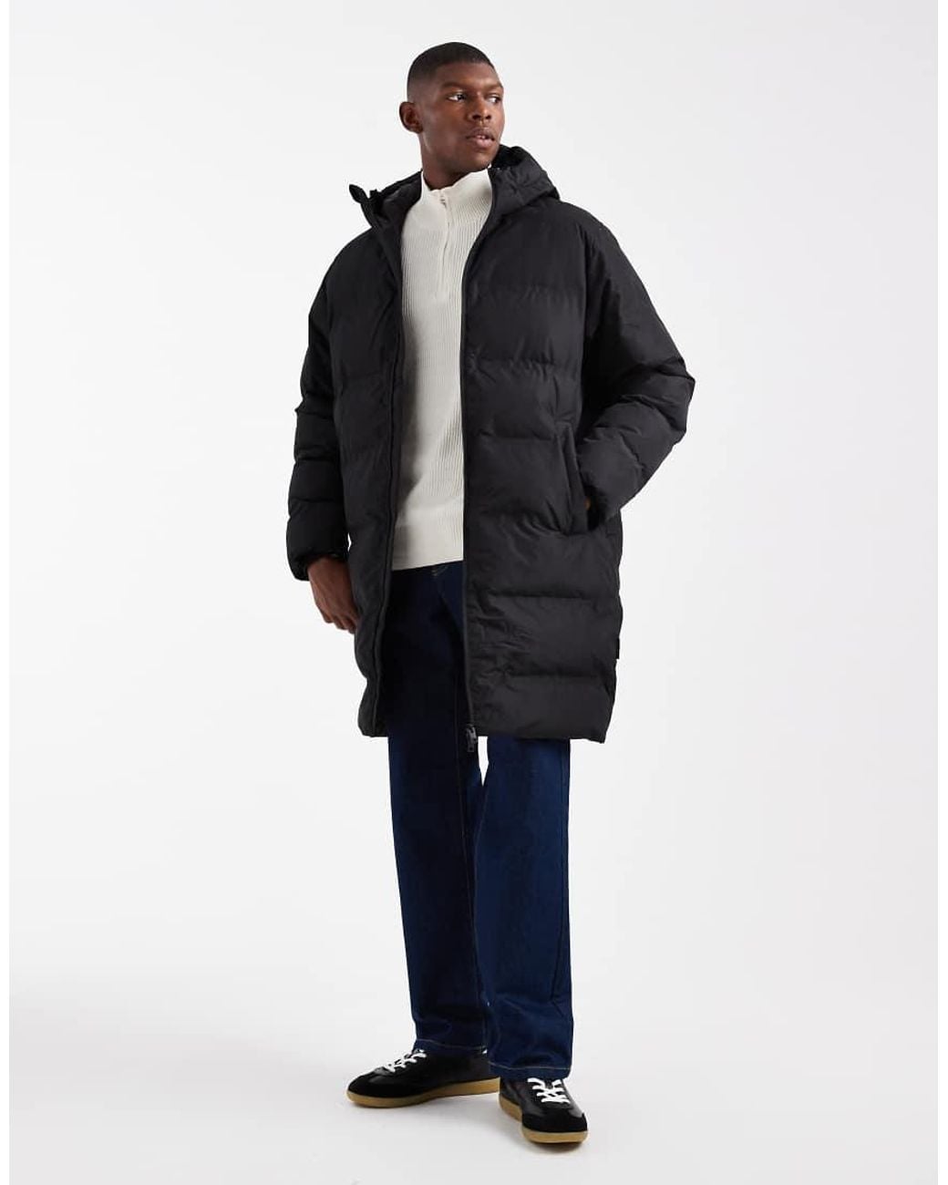 Jack & Jones Blue Hooded Long Puffer for men
