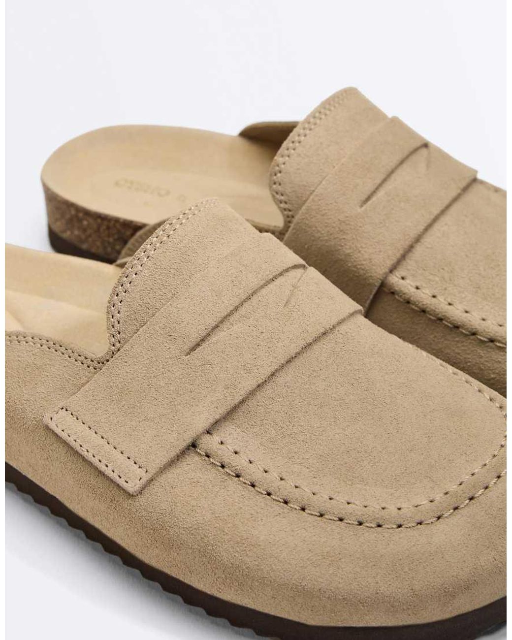 Oysho White Split-suede Mules