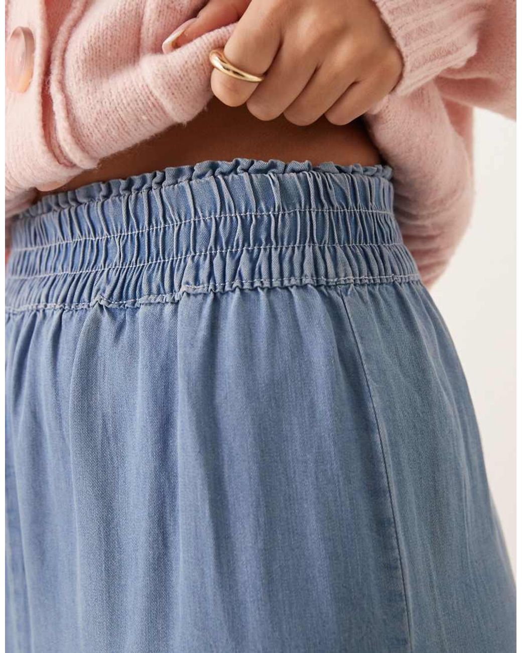 Vila Blue Elasticated Waist Wide Leg Chambray Trousers