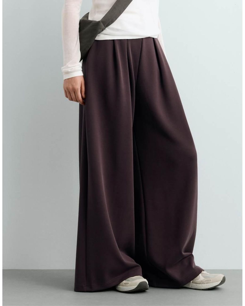 Oysho White Modal Piqué Wide-Leg Trousers