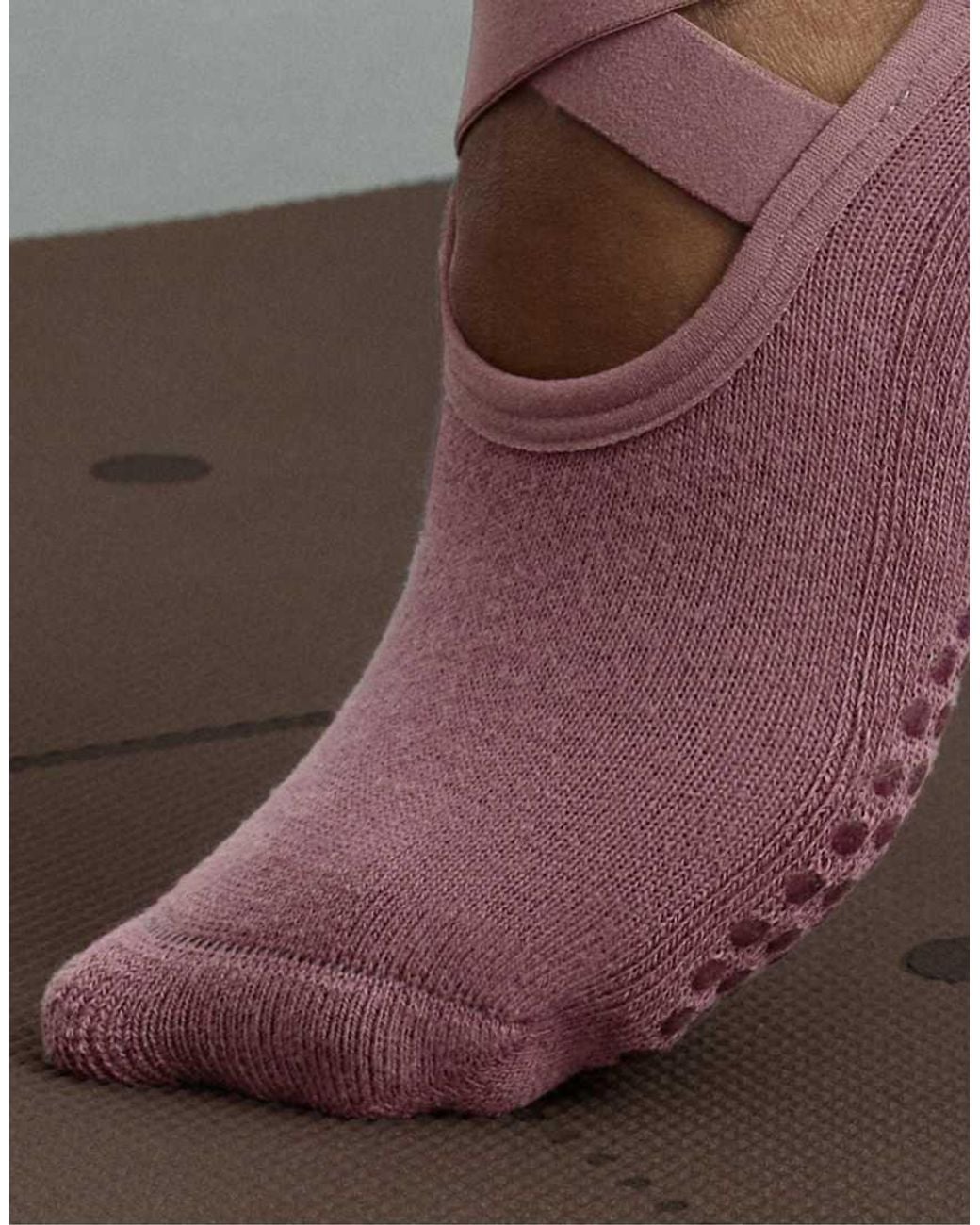 Oysho Pink 2 Pairs Of Padded Cotton Blend Yoga And Pilates Socks With Crossover Straps